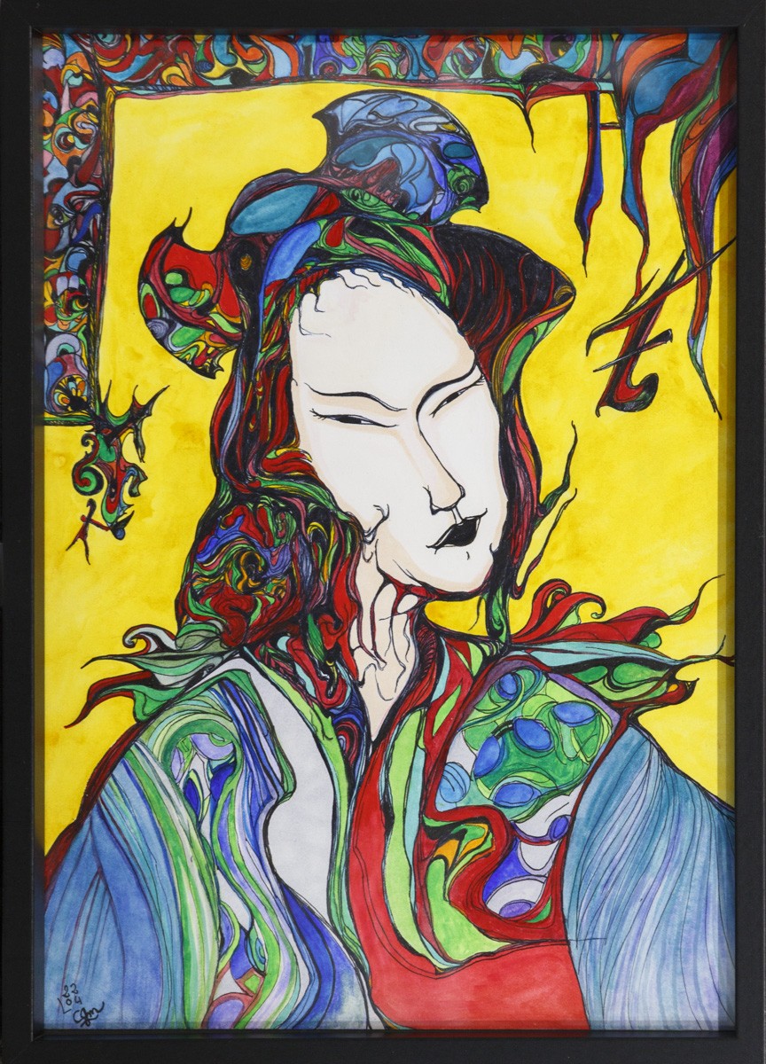 Christelle Maria, Estampe N°1 - Portrait stylisé coloré Christelle Maria, Estampe N°1 - Portrait stylisé coloré
