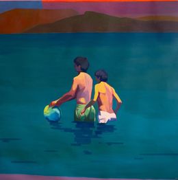 Painting, Children with a ball in the water, Tim Blandin