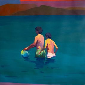 Painting, Children with a ball in the water, Tim Blandin