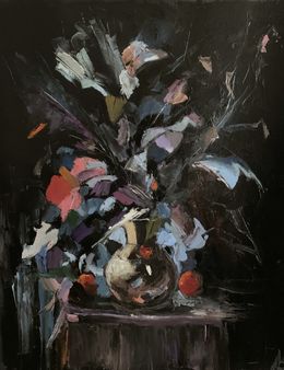 Peinture, Abstract flowers in a vase on black, Schagen Vita
