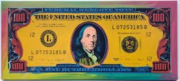 Peinture, One Hundred Dollar Bill (unique hand painted silkscreen on canvas), Steve Kaufman