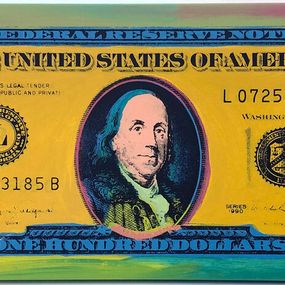Painting, One Hundred Dollar Bill (unique hand painted silkscreen on canvas), Steve Kaufman