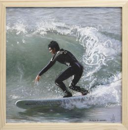 Painting, Sur la Vague - Série surfeur, Michèle Duretête-Brodel