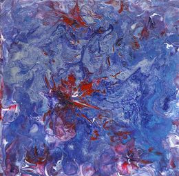 Peinture, Abstract rouge et bleu - Acrylique pouring, Marc Ivart dit MIV
