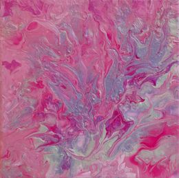 Peinture, Abstract rose et argent - Acrylique pouring, Marc Ivart dit MIV