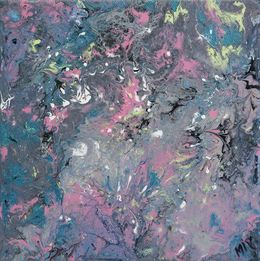 Peinture, Abstract gris, rose, bleu - Acrylique pouring, Marc Ivart dit MIV