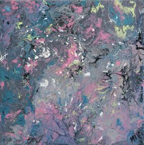 Gemälde, Abstract gris, rose, bleu - Acrylique pouring, Marc Ivart dit MIV