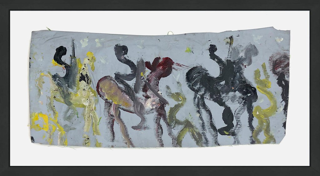 Purvis Young, Horsemen (original mixed media painting on cloth) Purvis Young, Horsemen (original mixed media painting on cloth)
