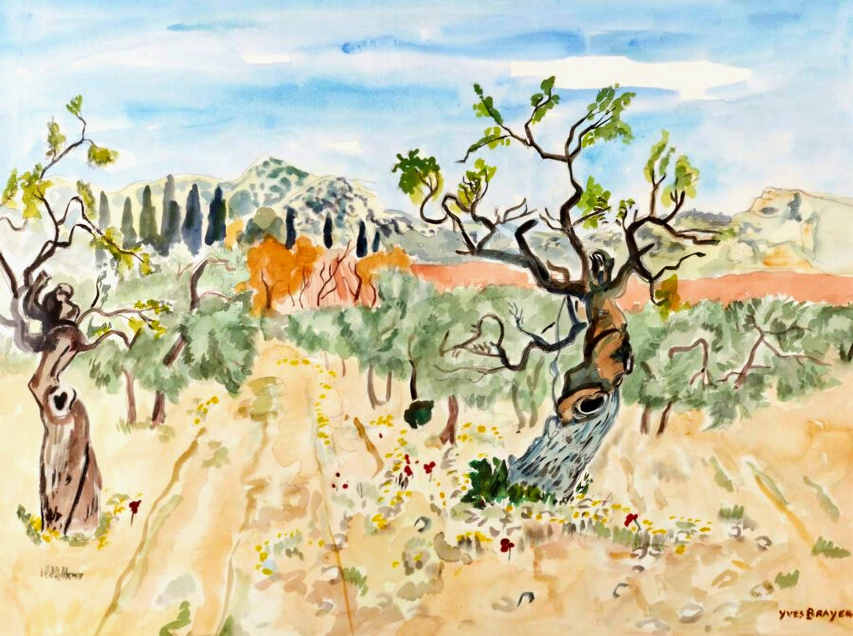 Yves Brayer, Paysage aux vieux amandiers Yves Brayer, Paysage aux vieux amandiers