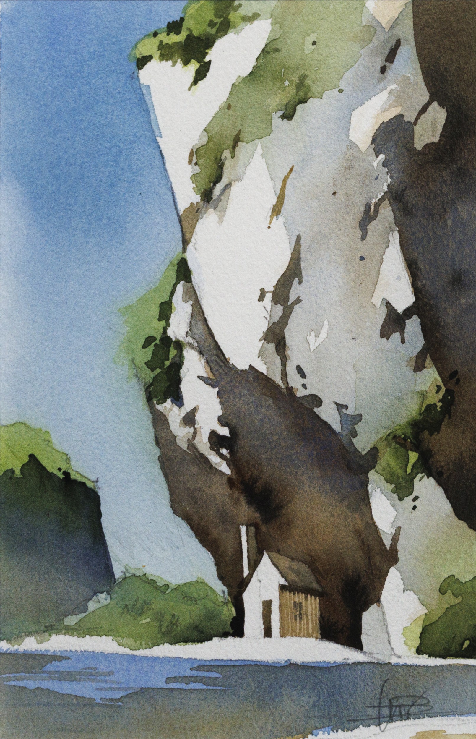 Franck Perrot, Au bord le la Cèze - Paysage de rivière et sa maison Franck Perrot, Au bord le la Cèze - Paysage de rivière et sa maison