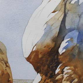 Gemälde, Le gardien de l'aqueduc - La maison en haut du rocher - série Paysage imaginaire figuratif, Franck Perrot