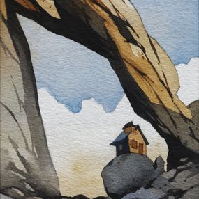 Gemälde, Sous l'arche - Maison isolée - série Paysage imaginaire figuratif, Franck Perrot