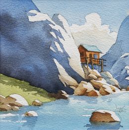 Gemälde, Bouquet de pierres - Maison perchée - série Paysage imaginaire figuratif, Franck Perrot