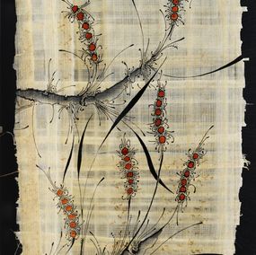 Painting, Monde végétal et minéral à l'encre de chine sur papyrus, Jérôme Lille