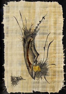 Gemälde, Monde végétal et minéral à l'encre de chine sur papyrus, Jérôme Lille