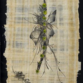 Painting, Monde végétal et minéral à l'encre de chine sur papyrus, Jérôme Lille