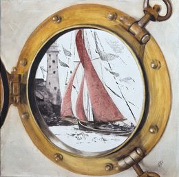 Gemälde, Vue sur le Fastnet Rock au travers du hublot de la cabine, Alain Abramatic