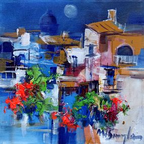 Gemälde, Full moon on the village - Amalfitan Coast painting, Mario Smeraglia