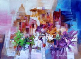 Peinture, A multicolored village - Amalfitan Coast painting, Mario Smeraglia