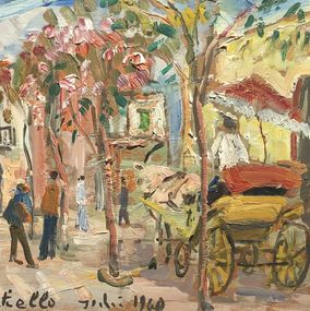 Dibujo, Paysage animé à Ischia, Mario Cortiello