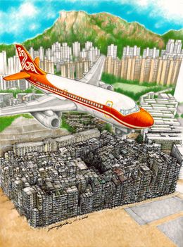 Painting, Fly over the walled city, Jimmy Yuen