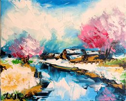 Painting, Village enneigé au pays du Soleil-Levant, Thibault Vigneron