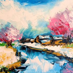 Gemälde, Village enneigé au pays du Soleil-Levant, Thibault Vigneron
