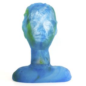 Sculpture, Tête Bleu Vert - Portrait singulier pâte de verre, Gilles Vadel