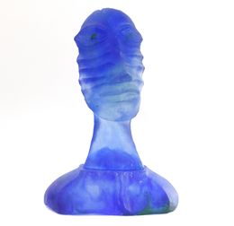 Sculpture, Tête Bleue  - Portrait singulier pâte de verre, Gilles Vadel