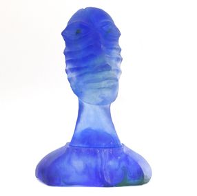 Sculpture, Tête Bleue  - Portrait singulier pâte de verre, Gilles Vadel