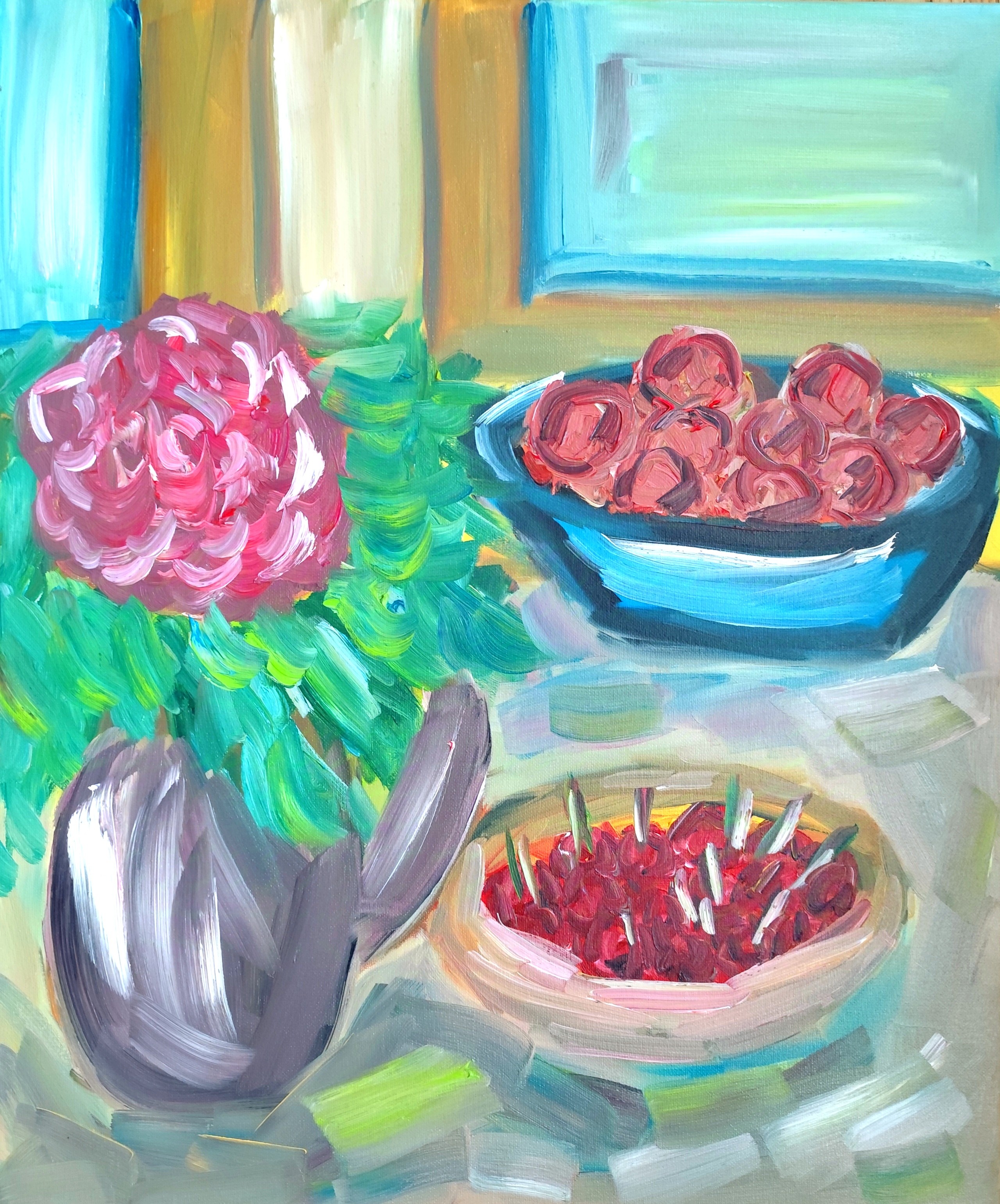 Natalya Mougenot, Red peony, cherries and plums Natalya Mougenot, Red peony, cherries and plums