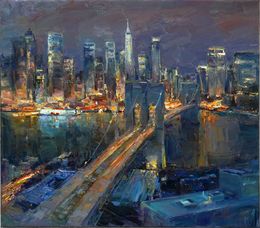 Peinture, Evening lights of Brooklyn Bridge, Serhii Cherniakovskyi