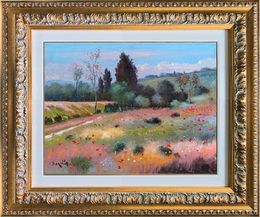 Gemälde, Tuscany - Countryside towards evening & frame, Andrea Borella