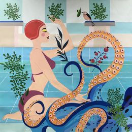 Gemälde, Natatorium 2 - Woman with Octopus - Tentacles, Artemisia Fine Art
