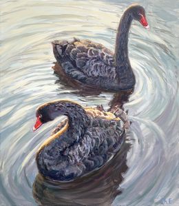 Gemälde, Black swans, Evgeny Chernyakovsky