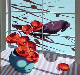 Gemälde, A crow outside the window, Federico Cortese