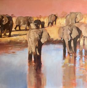 Gemälde, Elephants at Hyena Pan, John Welsh