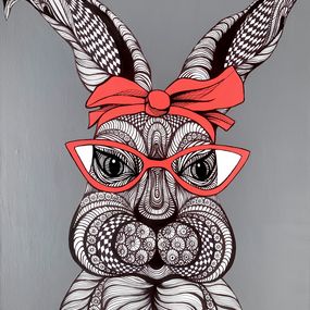 Gemälde, Rabbit with red bow, Maria Tuzhilkina