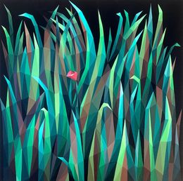 Painting, Small poppy in large grass, Maria Tuzhilkina