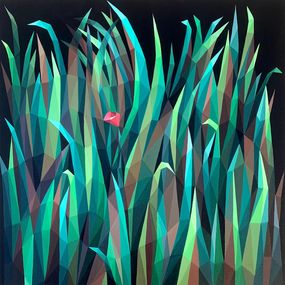 Painting, Small poppy in large grass, Maria Tuzhilkina