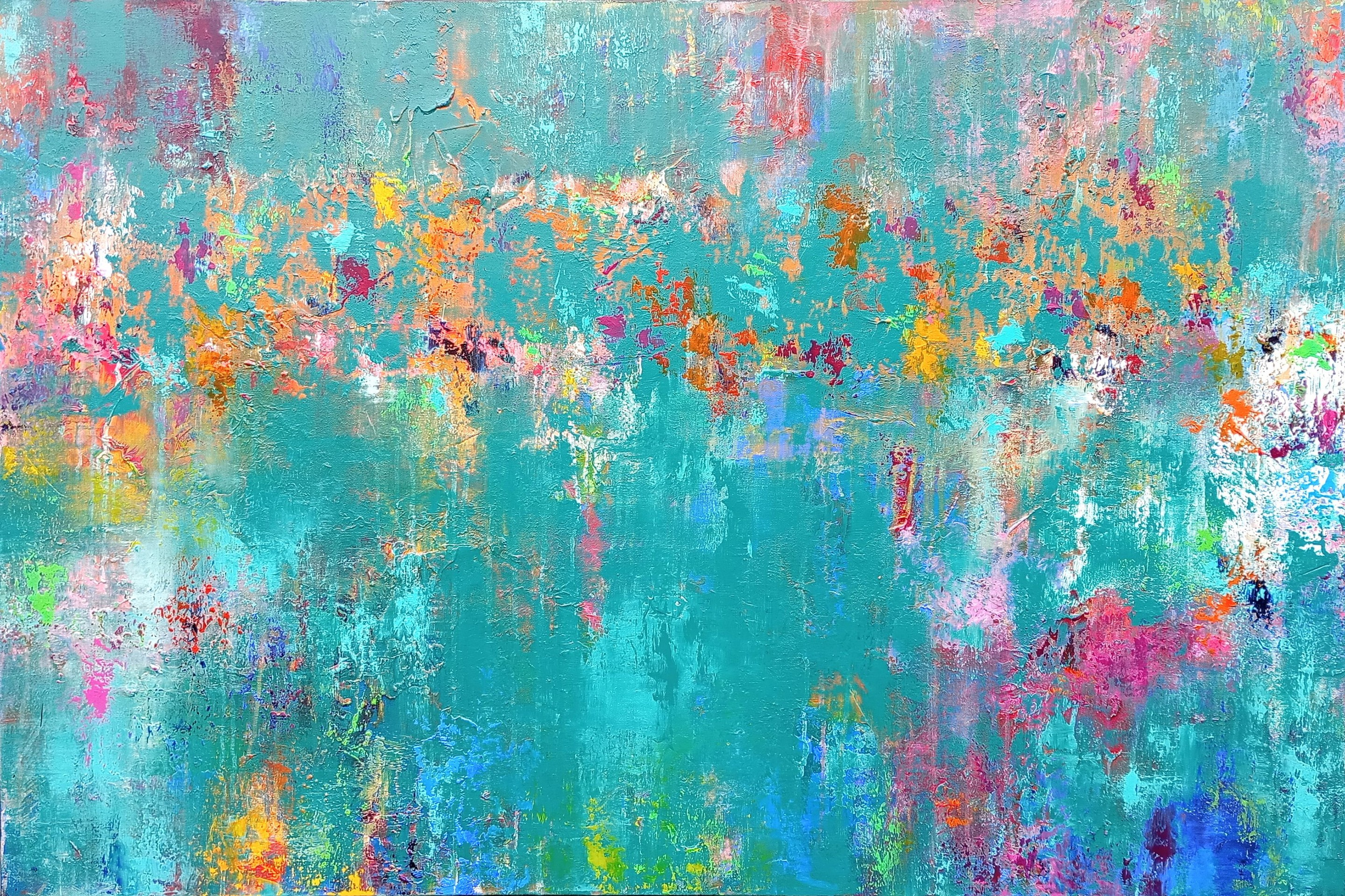 Susan Wooler, Turquoise Rainbow Textured Abstract Susan Wooler, Turquoise Rainbow Textured Abstract