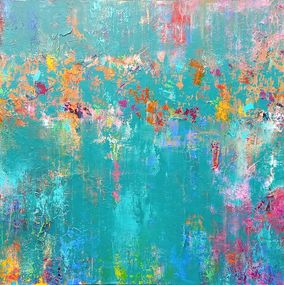 Peinture, Turquoise Rainbow Textured Abstract, Susan Wooler