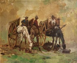 Gemälde, Paysans et chevaux avec charrue, Gûo