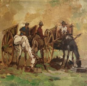 Gemälde, Paysans et chevaux avec charrue, Gûo