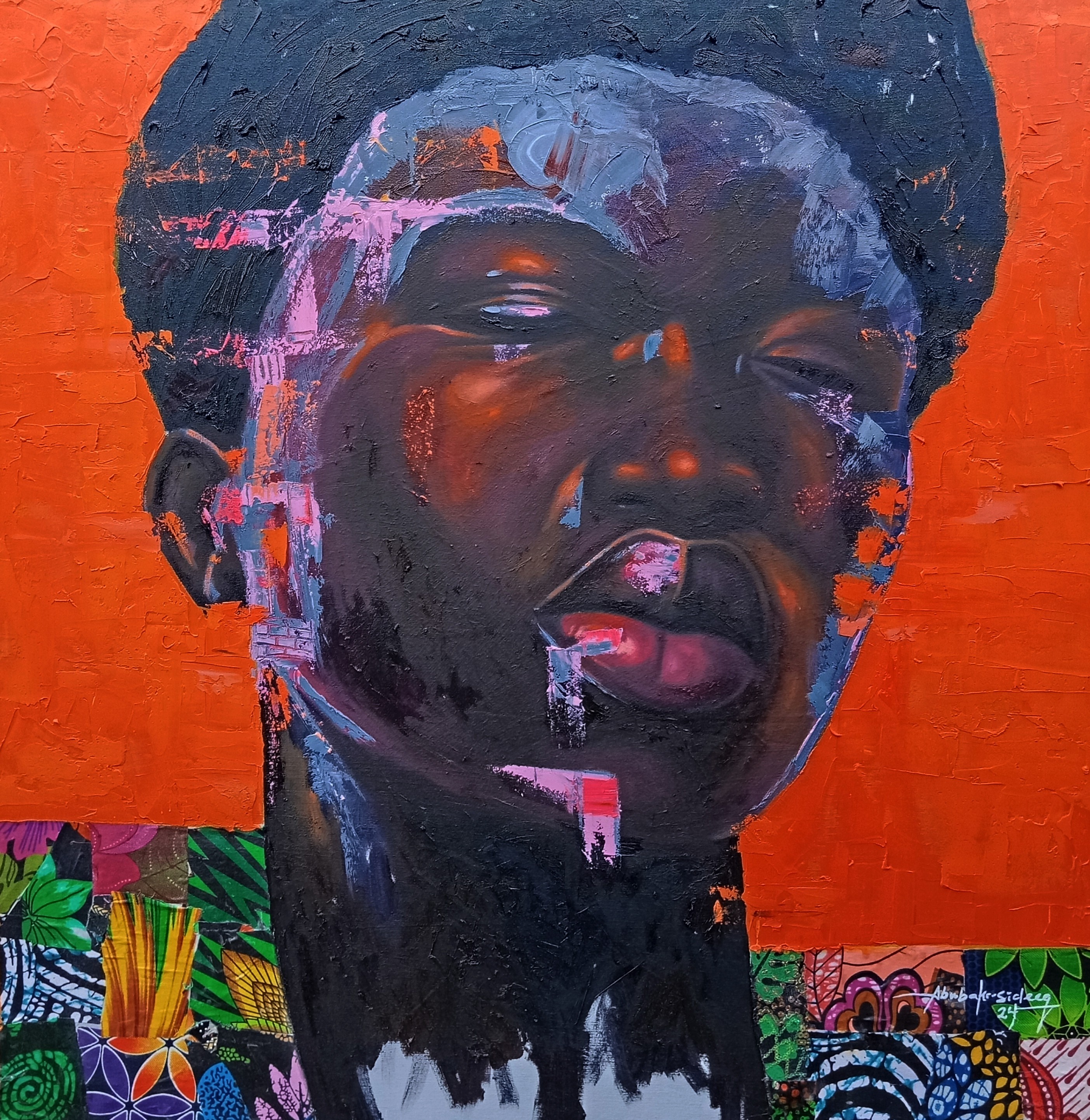 Bakare Abubakri-sideeq Babatunde, Moment of Self-Actualization - 21st Century Mixed Media with Oil, African Fabrics Bakare Abubakri-sideeq Babatunde, Moment of Self-Actualization - 21st Century Mixed Media with Oil, African Fabrics