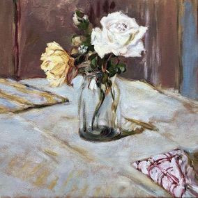 Gemälde, Copy of the picture (Roses in a glass vase) (1919) Edward Vuar, Procach Olesia