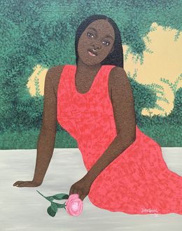 Painting, Excitingly Waiting - 21st Century, Contemporary, Figurative, Modern, Women, Love, Joshua Salami