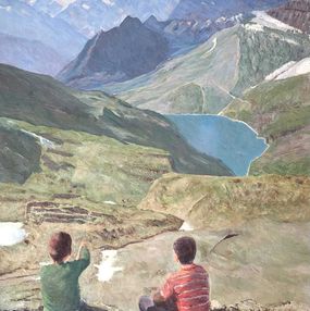Gemälde, Au pied de la tour Sallière, Lac de Barberine et Massif du Giffre, Valais, D. Bédard