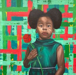 Painting, Memories That Bloom - 21st Century, Contemporary, Figurative, Floral, Children, Adebayo Taiwo