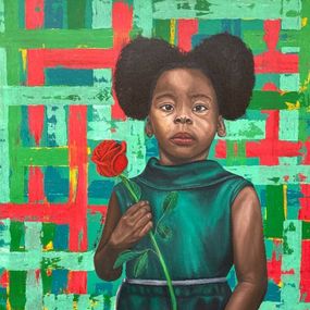 Gemälde, Memories That Bloom - 21st Century, Contemporary, Figurative, Floral, Children, Adebayo Taiwo
